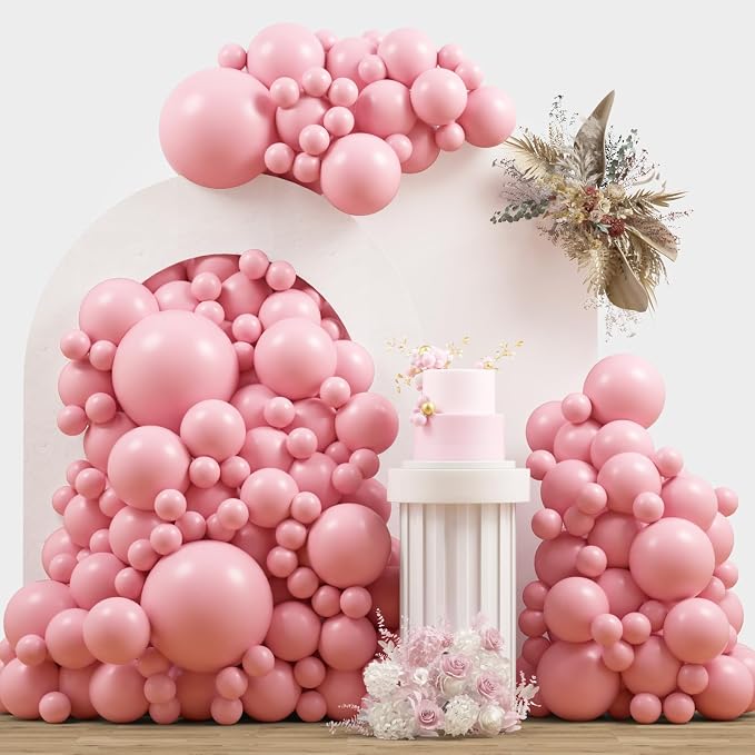Light Pink Double Stuffed Balloons Different Size 115Pcs 5/10/12/18" Pink by JZCZOEB