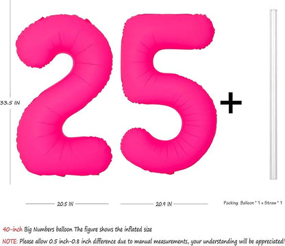 Pink Birthday Number 25 Balloons 40IN Fluorescent Pink 52 Foil Balloon | - Image 2