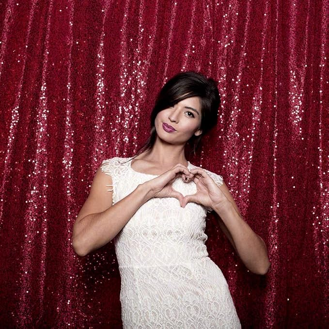 JYFLZQ Burgundy Sequin Backdrop Curtains 6ft x 8ft 1 Panel Glitter Photo Booth - Image 2
