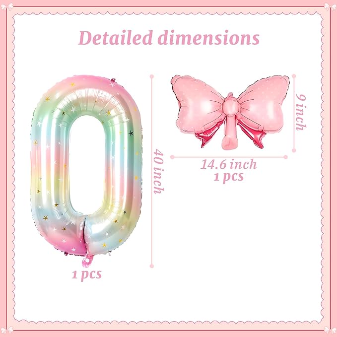 Number 0 40 Inch Rainbow Star Gradient Giant Number Balloon & Mini Bow Balloon - Image 2
