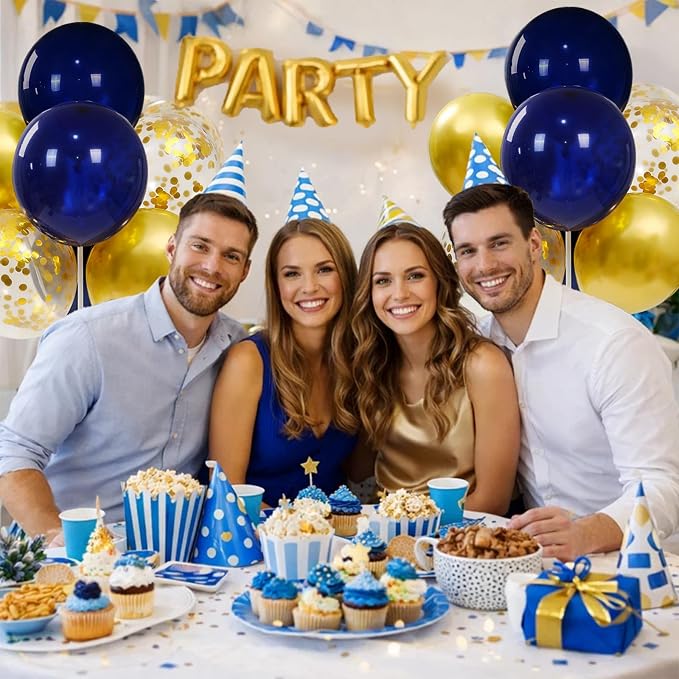 4 Sets Navy Blue Gold Balloon Centerpieces - Image 2