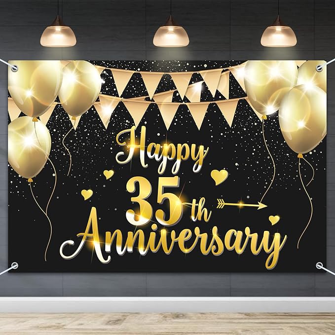 HAMIGAR 6x4ft Happy 35th Anniversary Banner Backdrop by HAMIGAR