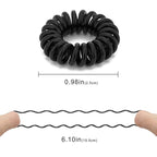 Spiral Hair Ties (Small Black, 50 Pcs Plastic Spiral) - Coil Ponytail Holders for Thick Hair, No Crease Phone Cord Ties for All Types
