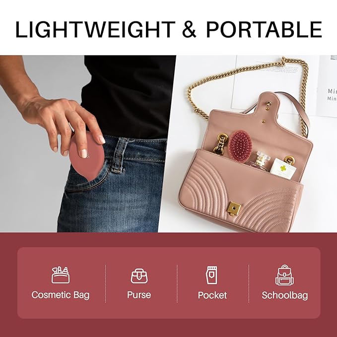 RHOS Mini Hair Brush for Women,Men and Kids-Travel Size Hair Brush for Purse,Pocket,backpack-Small Cushion Paddle Brush with Soft Bristles-Mini Detangler Brush for All Hair Types(1 Pack-Red)
