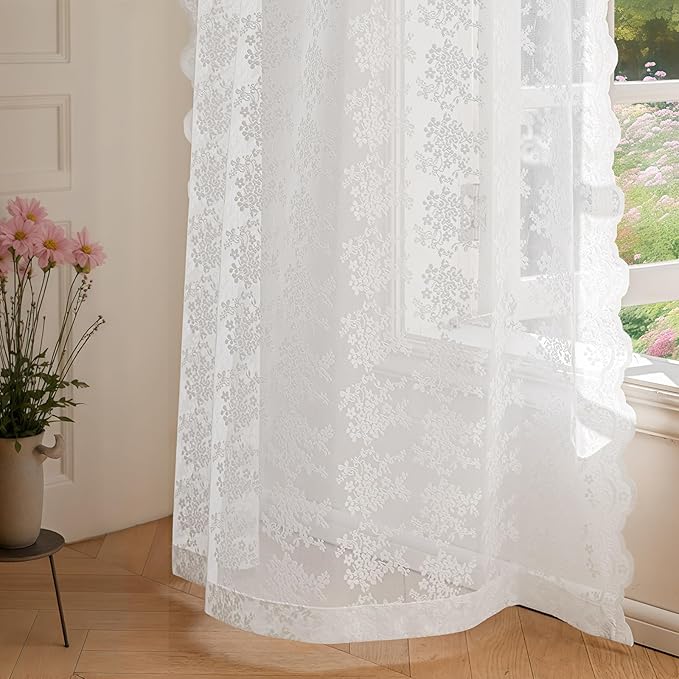 Anmao Vintage Lace Curtains 102 Inches Long 2 Panels Set, Romantic Elegant - Image 7