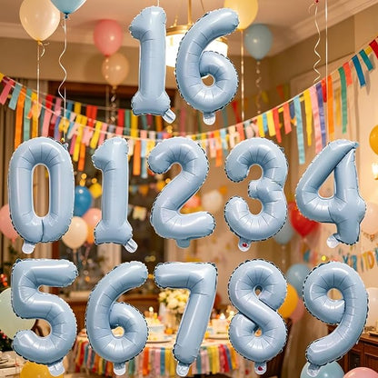 2 Set 20 Pcs Baby Blue Number Balloons 0-9 Number 16 Inch Mylar Foil Balloons - Image 4