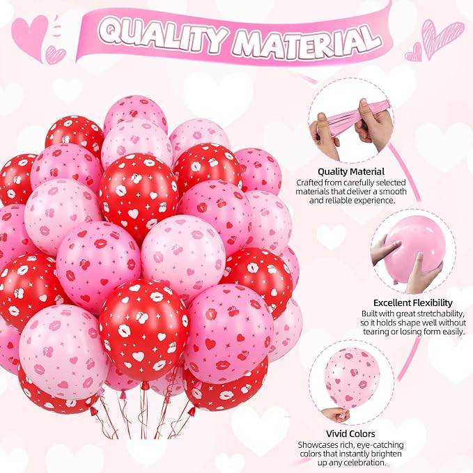 Red Pink Printed Balloons, Light Pink and Red Lip Kiss Cherry Printing Balloons - Image 8