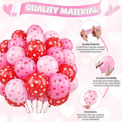 Red Pink Printed Balloons, Light Pink and Red Lip Kiss Cherry Printing Balloons - Image 8