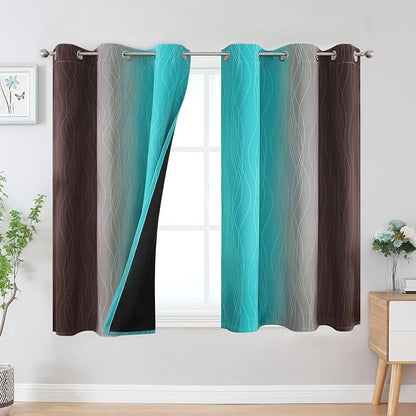 Brown and Teal Ombre Blackout Curtains 45 Inch Length 2 Panels, Full Room by ESTELARTEXTILER