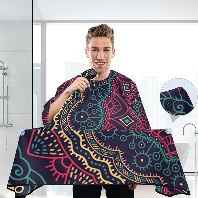 ALAZA Tribal Mandala Barber Cape for Men Women, Waterproof Haircut Apron Beard Shaving Bib Hair Cutting Cloth 55 x 65 Inch