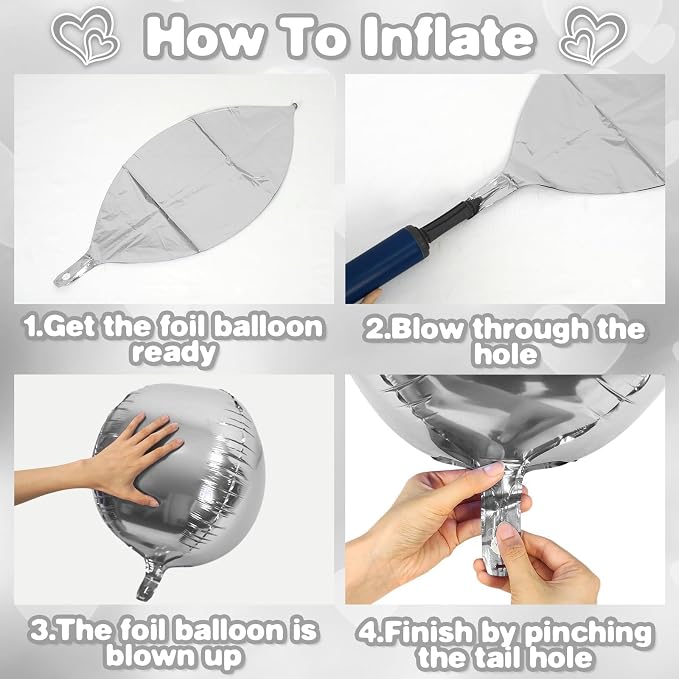 Silver Round Foil Balloons 9 pcs, Metallic Silver Giant 4D Round Balloons 22 - Image 7