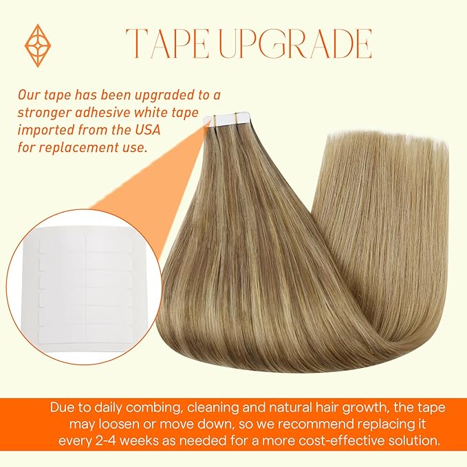Full Shine Invisible Tape in Human Hair Extensions 14 Inch Color 10 Fading to 16 Highlight 16 Double Sided Tape in Hair Extensions 50G Seamless Tape Hair Extensions 20 Pcs for Women