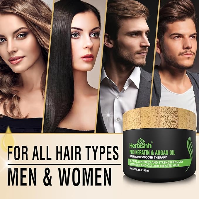 Combo Pack - Herbishh Color Shampoo for Gray Hair + Argan Intense Hair Mask - Long-lasting Dye, Colors in Minutes - Stimulates Dry, Frizzy Hair - 500 ml (Burgundy)