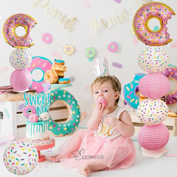 Donut Balloon Column Stand & Paper Lantern 2 Sets Donut party decoration | - Image 5