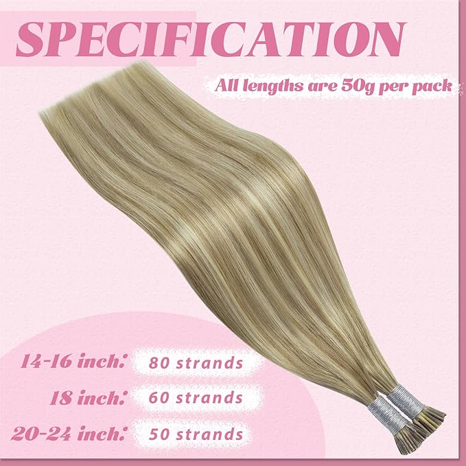 YoungSee Itip Hair Extensions Brown Highlight I Tip Hair Extensions Human Hair Light Brown Highlight I Tips Hair Extension 18In 60s 50g Hair Extensions I-Tip Remy Human Hair