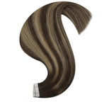 YoungSee Tape in Hair Extensions Real Human Hair Brown Balayage Tape in Hair Extensions Ombre Dark Brown to Caramel Blonde Human Hair Tape-in Extension Seamless 14In 20pcs 50g for Wedding