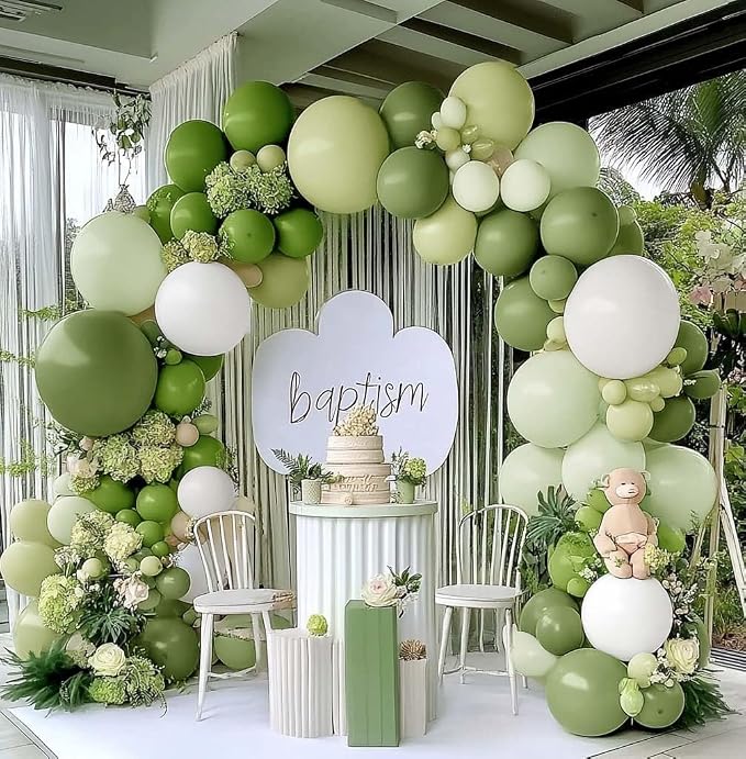 Green Balloon Arch Kit Double Stuffed Olive Dusty Sage Green White Balloons - Image 8
