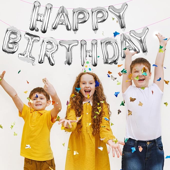Silver Happy Birthday Balloons Banner Mylar Foil Letters | Inflatable Party - Image 5
