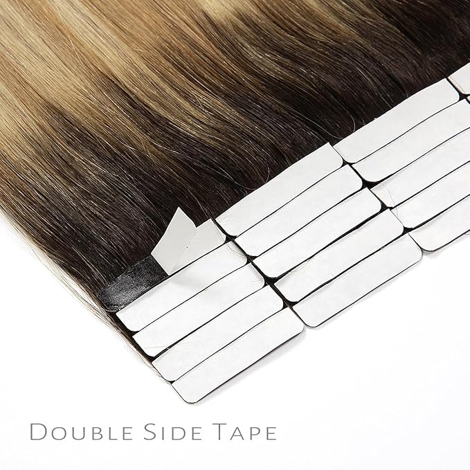 LacerHair Tape in Natural Hair Extensions Human Hair 14 Inch Tape in Human Hair Extensions Color Caramel blonde Mixed Bleach blonde with Darkest Brown Roots 50 Gram Remy Human Hair Tape Ins R#2-27/613