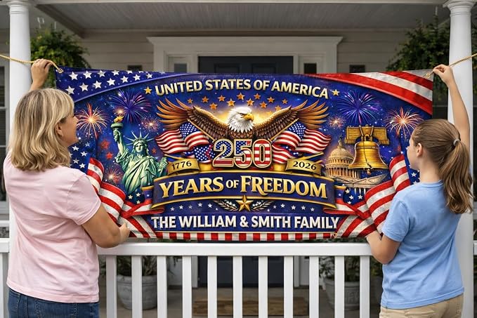 Personalized 250 Years of Freedom USA Banner 1776-2026, Patriotic American - Image 3