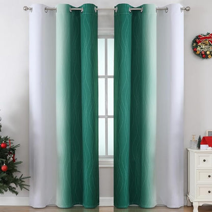 Green and Greyish White Blackout Curtains - Image 2