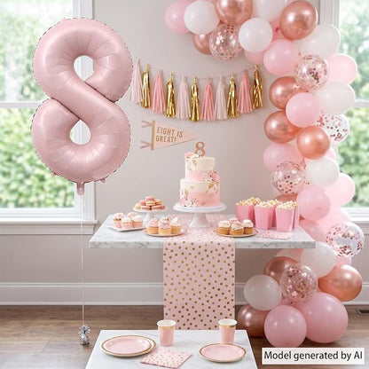Baby Pink Number 8 Balloon 40 Inch, Blush Foil Event Theme Party Supplies | - Image 7