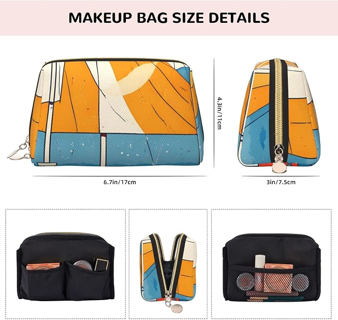 Nautical Elements Leather Makeup Bag Cosmetic Pouch Portable Travel Toiletry - Image 4