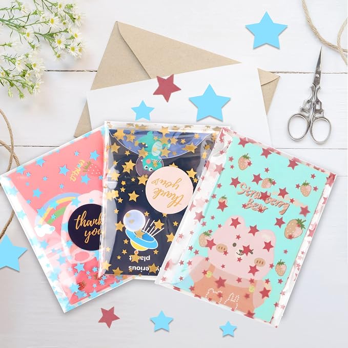 COQOFA 100 Pcs 4x 6 In Star Self-Sealing Cellophane Treat Bag, Baby Shower - Image 5