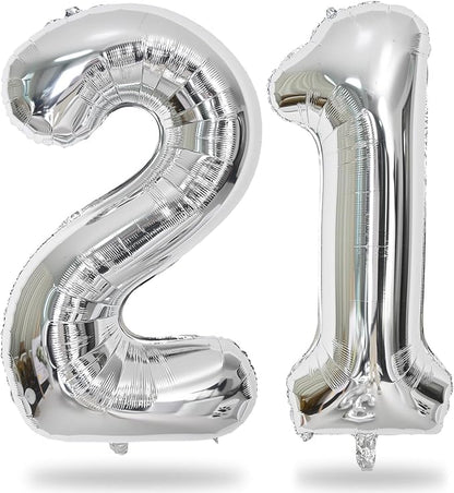 21 Balloons Number, Giant Silver Number 2 & 1 Helium Foil Balloon by Lingqiang