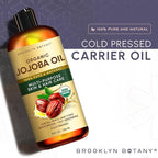 Brooklyn Botany Cold-Pressed Organic Jojoba Oil | for Skin, Hair and Face | 8 Fl Oz | 100% Pure and Natural | Carrier Oil for Essential Oils, Aromatherapy and Massage | Hexane Free