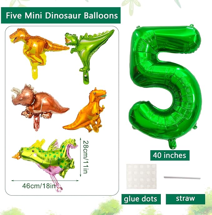 LilyZheng Large Dinosaur Balloon Number 5, 40 Inch Dark Green Foil Balloon - Image 2