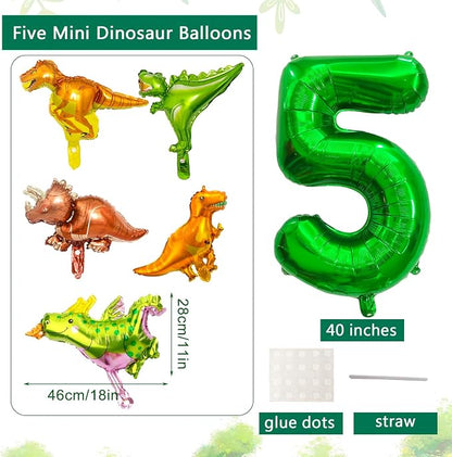 LilyZheng Large Dinosaur Balloon Number 5, 40 Inch Dark Green Foil Balloon - Image 2