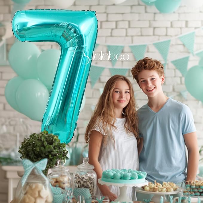 40 Inch Big Teal Blue Number 7 Foil 0-9 Mylar Helium Balloons | Large Digital - Image 6