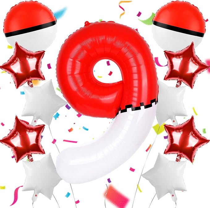 40 Inch Red & White Cartoon Themed Theme Number Balloon, Number Block Foil by AXBMM