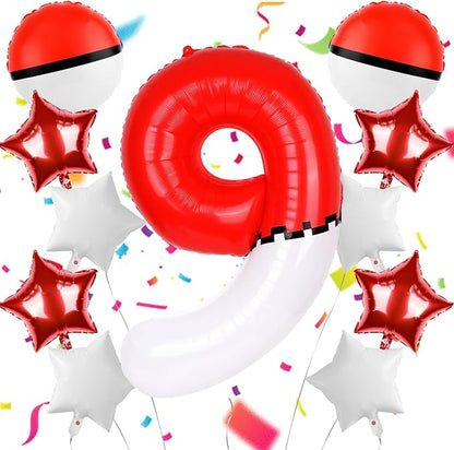 40 Inch Red & White Cartoon Themed Theme Number Balloon, Number Block Foil by AXBMM