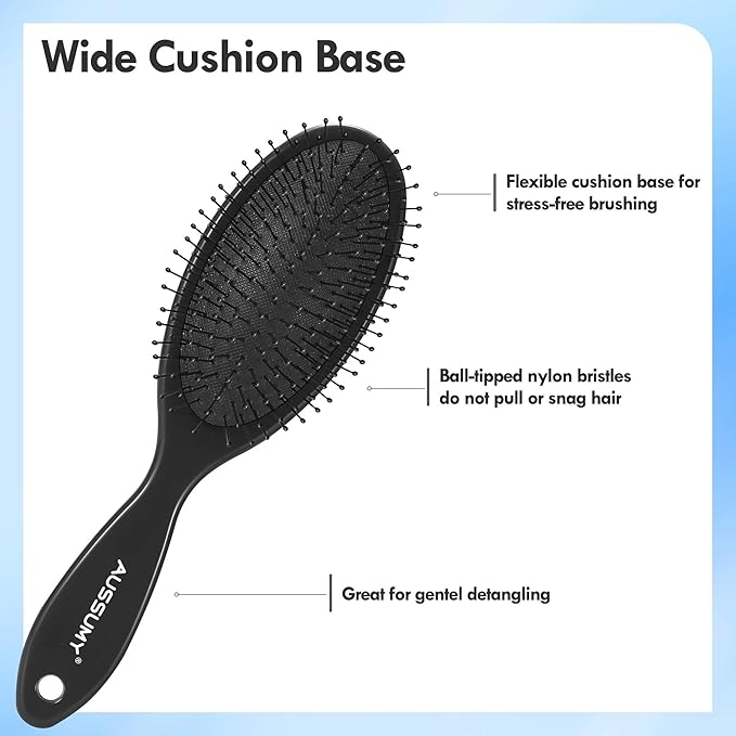Air Cushion Detangling Hair Brush - 4 Pack Detangler Hairbrush with Ultra Soft Bristles for Effortless Tangle Removal - For Wet Dry Damaged Curly Hair for Women Men Boys Girls Kids - Black