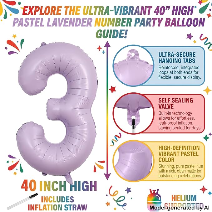 40" Pastel Purple Foil Number 13 Balloon - Image 2