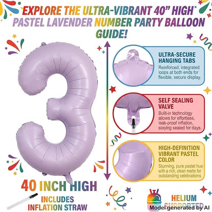 40" Pastel Purple Foil Number 3 Balloon - Image 2