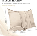 2 Pack Satin Pillowcase with Hidden Zipper, Adjustable Satin Eye Mask for Sleeping and Satin Volume Scrunchie for Hair and Skin, Standard Size(Champagne,Classic Style)