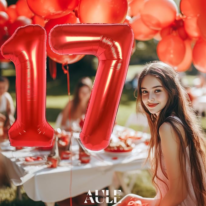 AULE 40 Inch Red 17 Balloon Number Foil 0-9 Birthday Big Numbers | Birthday - Image 3