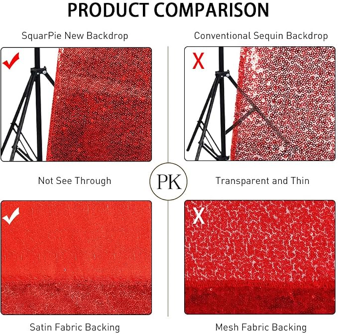 SquarePie 6x6ft Red Sequin Backdrop, High Density Non-Transparent Glitter - Image 6