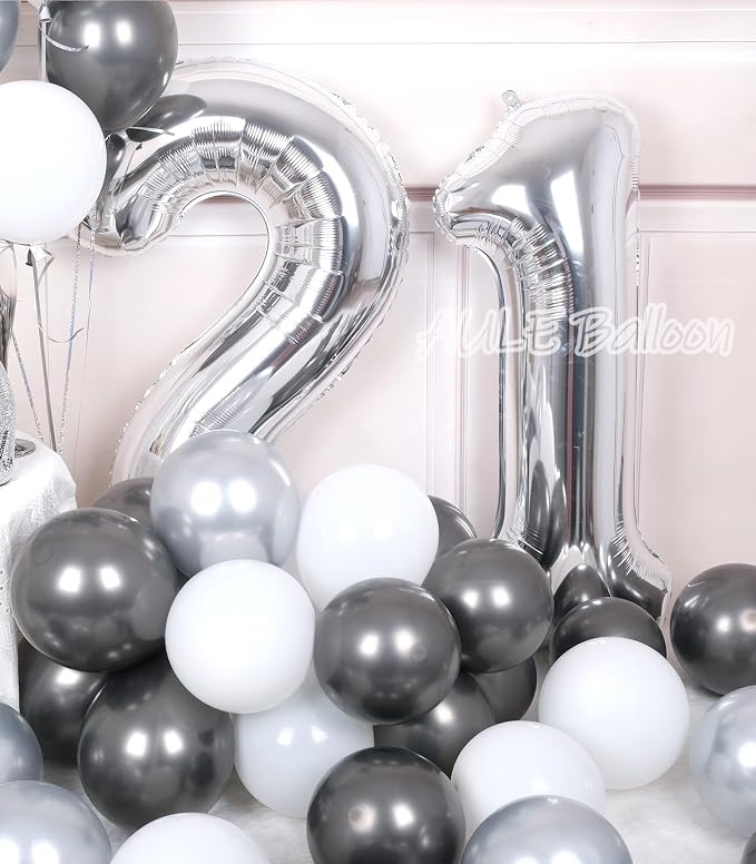 AULE 40 Inch Silver 21 Balloon Number Foil 0-9 Birthday Big Numbers | Birthday - Image 3
