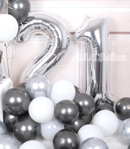 AULE 40 Inch Silver 21 Balloon Number Foil 0-9 Birthday Big Numbers | Birthday - Image 3