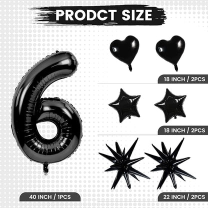 TONIFUL 6th Birthday Balloons Kit 40 Inch Black Large Number 6 Foil Balloon | - Image 2