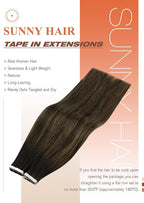 Sunny Hair Tape in Hair Extensions Human Hair 14 Inch Hair Extensions Real Human Hair Tape in Extensions for Women Darkest Brown Ombre Medium Brown Balayage Remy Hair Straight Skin Weft 40pcs 100g