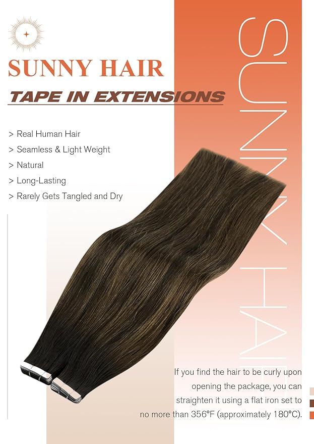 Sunny Hair Brown Tape in Hair Extensions 18 Inch Remy Tape in Extensions Human Hair Balayage Brown Tape ins Human Hair Extensions 20Pcs 50g