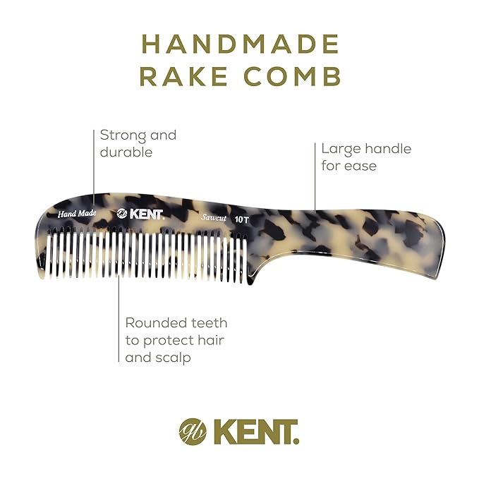 Kent 10T TW Large Detangler Comb, Handmade Wide Tooth Comb for Curly Thick Hair, Detangling Combs For Wet and Dry Hair, Saw-Cut and Hand Polished Made in England