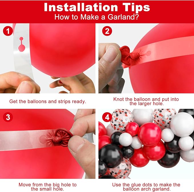 130PCS Red Black White Balloon Garland Arch Kit, 12 10 5 inch Red and Black - Image 3