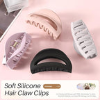 4Pcs Cloud Claw Clips for Women, 4.1" Non-Slip Strong Hold Hair Claws, Unbreakable TPEE-Silicone Blend, Large Bendable Cozy Hair Clip for Thin/Thick/Curly Hair, All-Day Comfort Matte Jaw Clip