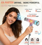 FMZ Professional Ionic Hair Blow Dryer with Diffuser, 1875W High Speed 110000RPM BLDC Motor for Fast Dryring, Portable Mini Lightweight and Quiet, Curly Hair Dryer for Women Men Home Salon Travel Gift
